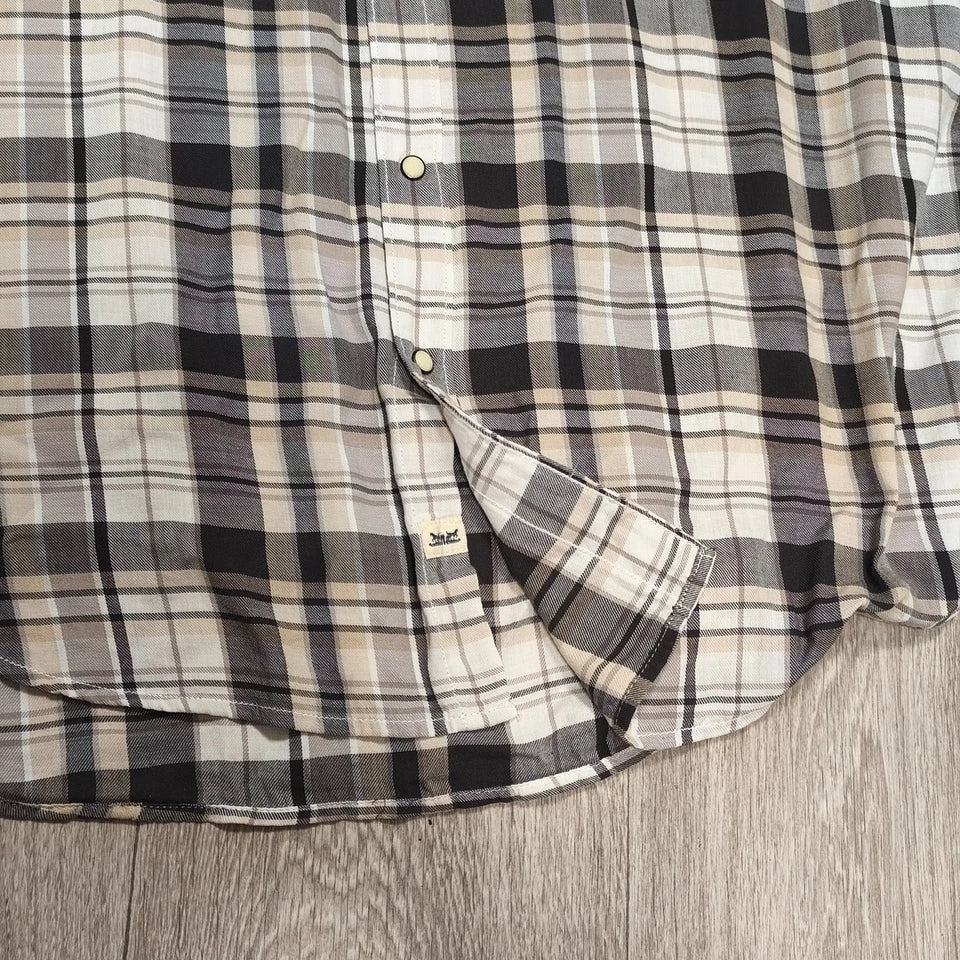 Levi's Mens Western Shirt XXL Slim Fit Plaid Pearl Snap Long Sleeve Beige Black