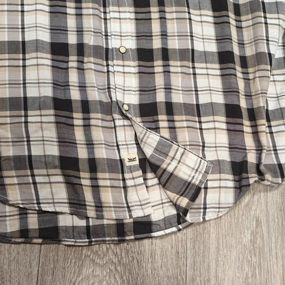 Levi's Mens Western Shirt XXL Slim Fit Plaid Pearl Snap Long Sleeve Beige Black